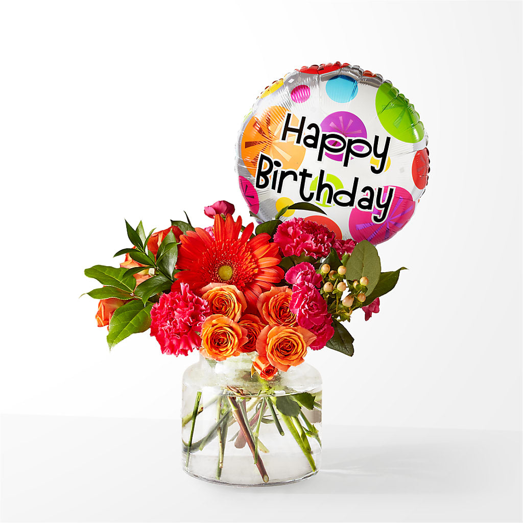 Fiesta Bouquet with Birthday Balloon – Cornerstone Florals, Katy TX