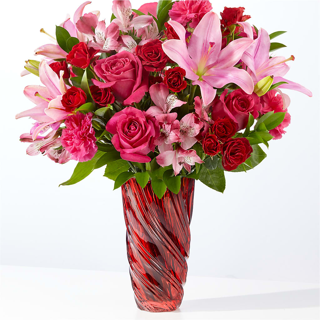 In Love Bouquet with Luxe Swirl Vase – Cornerstone Florals, Katy TX