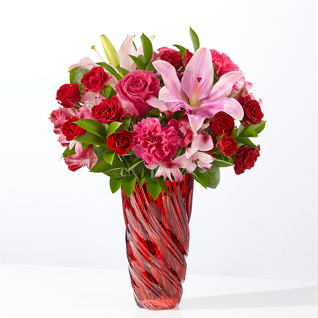 In Love Bouquet with Luxe Swirl Vase – Cornerstone Florals, Katy TX