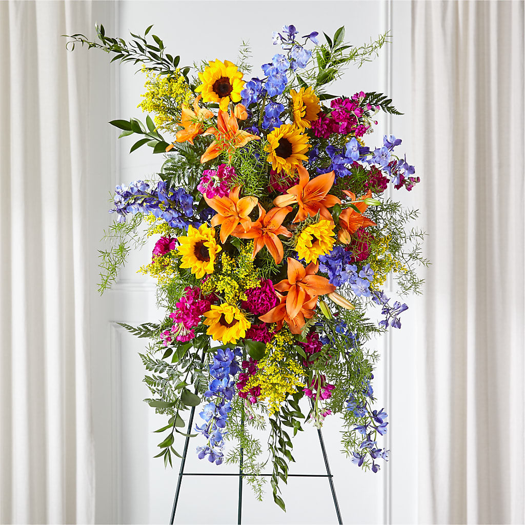 Sunlit Memories Standing Spray (Standard) – Cornerstone Florals, Katy TX