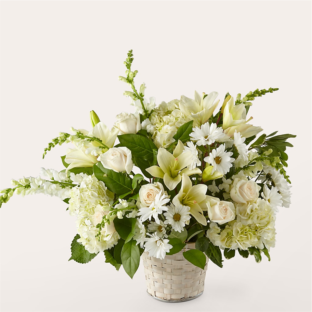 Ivory Elegance Floral Basket – Cornerstone Florals, Katy TX