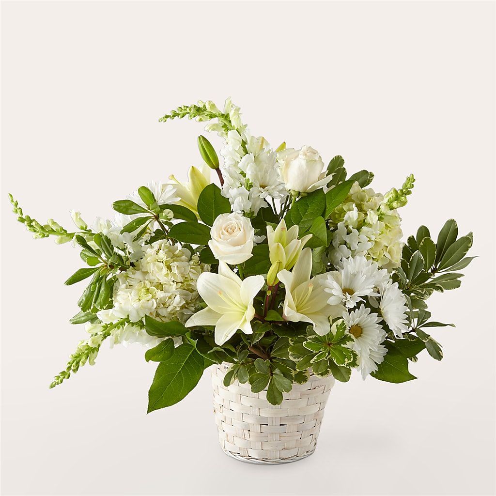 Ivory Elegance Floral Basket – Cornerstone Florals, Katy TX