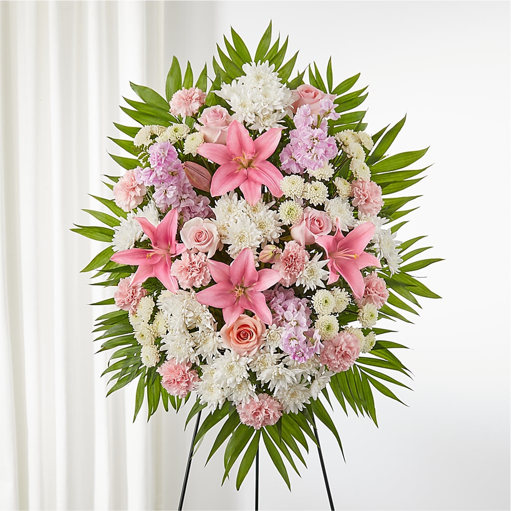 Offering Solace Standing Spray – Cornerstone Florals, Katy TX