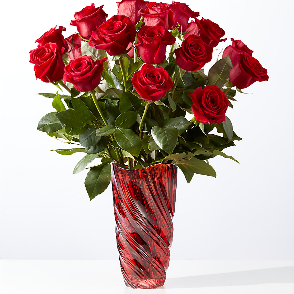 Classic Love Red Rose Bouquet with Luxe Swirl Vase – Cornerstone Florals, Katy TX