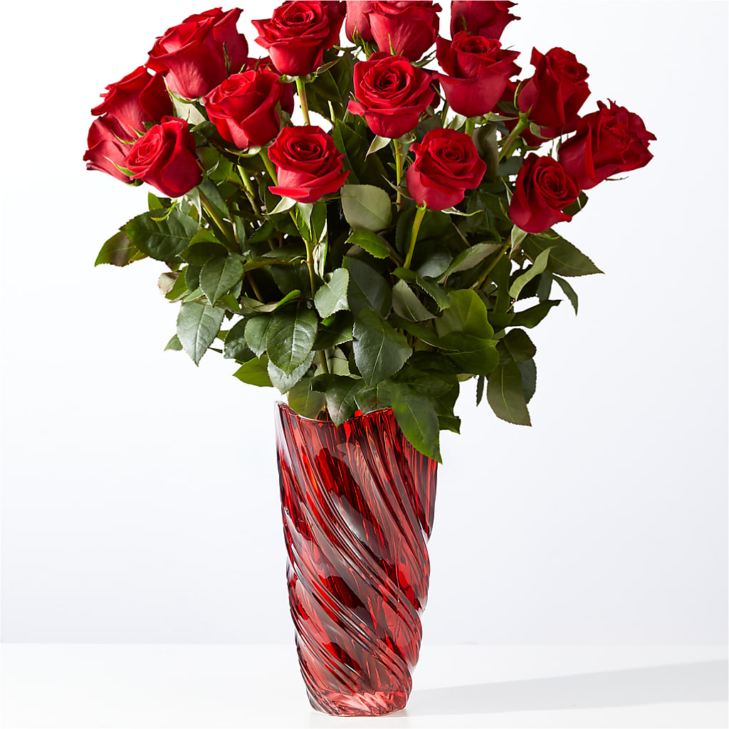 Classic Love Red Rose Bouquet with Luxe Swirl Vase – Cornerstone Florals, Katy TX