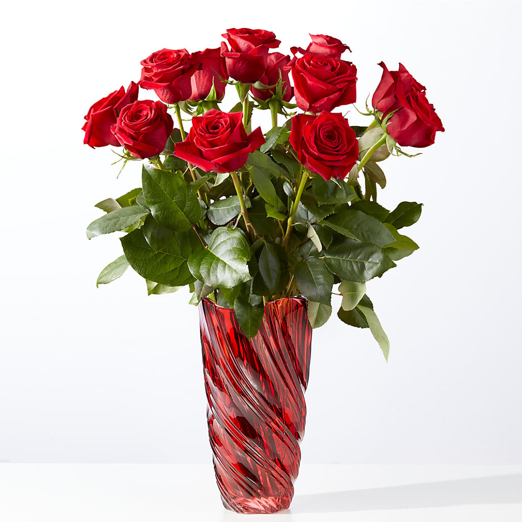 Classic Love Red Rose Bouquet with Luxe Swirl Vase – Cornerstone Florals, Katy TX