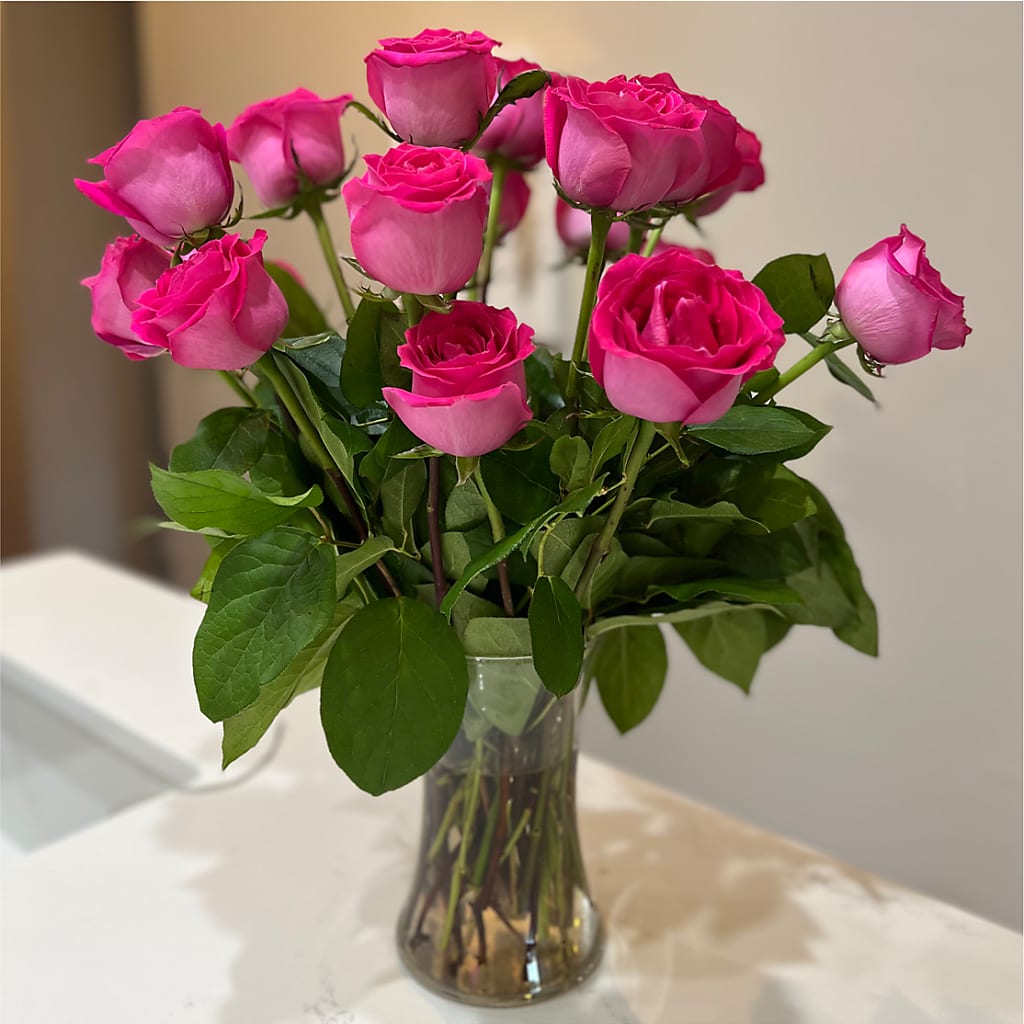 Long Stem Pink Rose Bouquet –  Cornerstone Florals, Katy TX