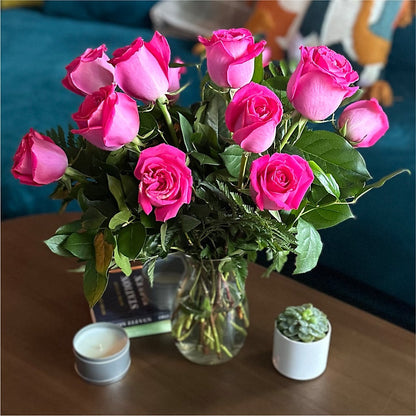 Long Stem Pink Rose Bouquet –  Cornerstone Florals, Katy TX